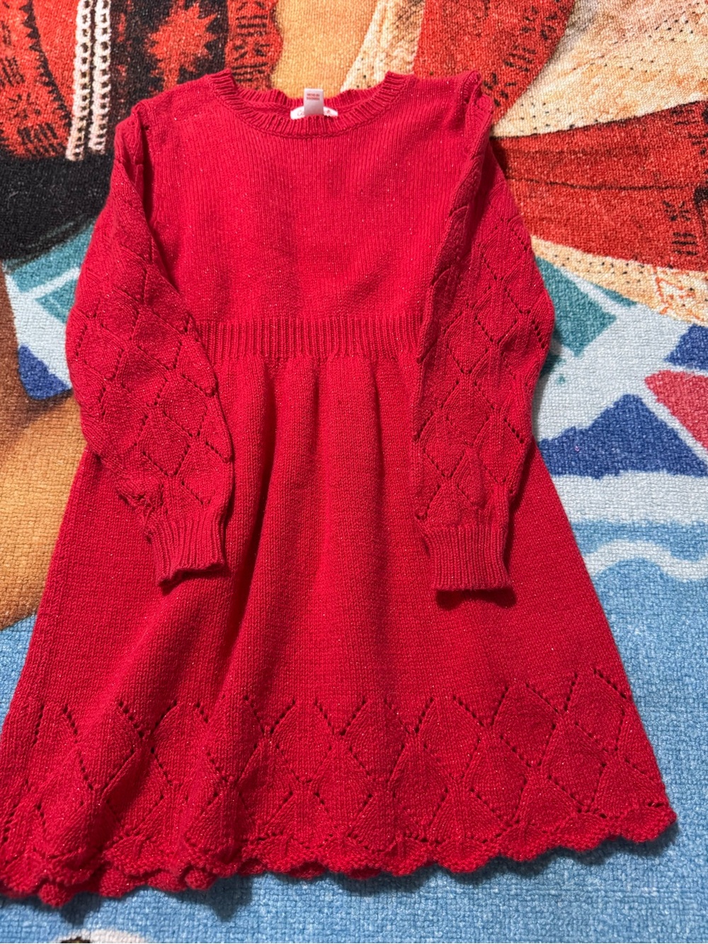 Cat & Jack Red Knit Diamond-Sleeve Girls Dress